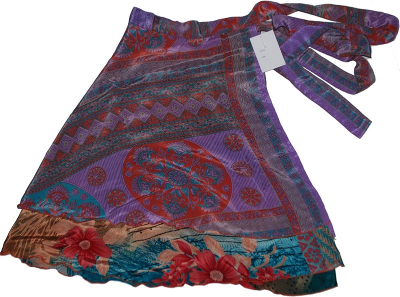 Wevez Women's Short Length Plus Size Sari Art Silk Wrap 3 Skirts Pack - Image 2